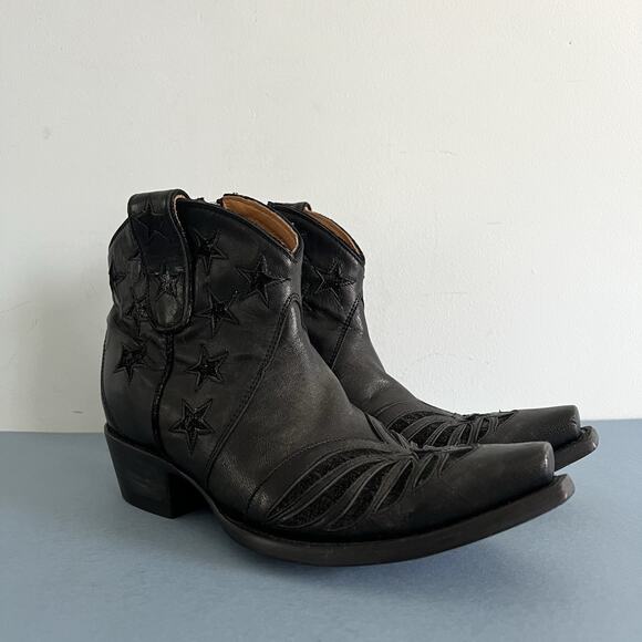 Old Gringo United Short Black Leather Star Americana Cowboy Ankle Boots - Picture 1 of 9